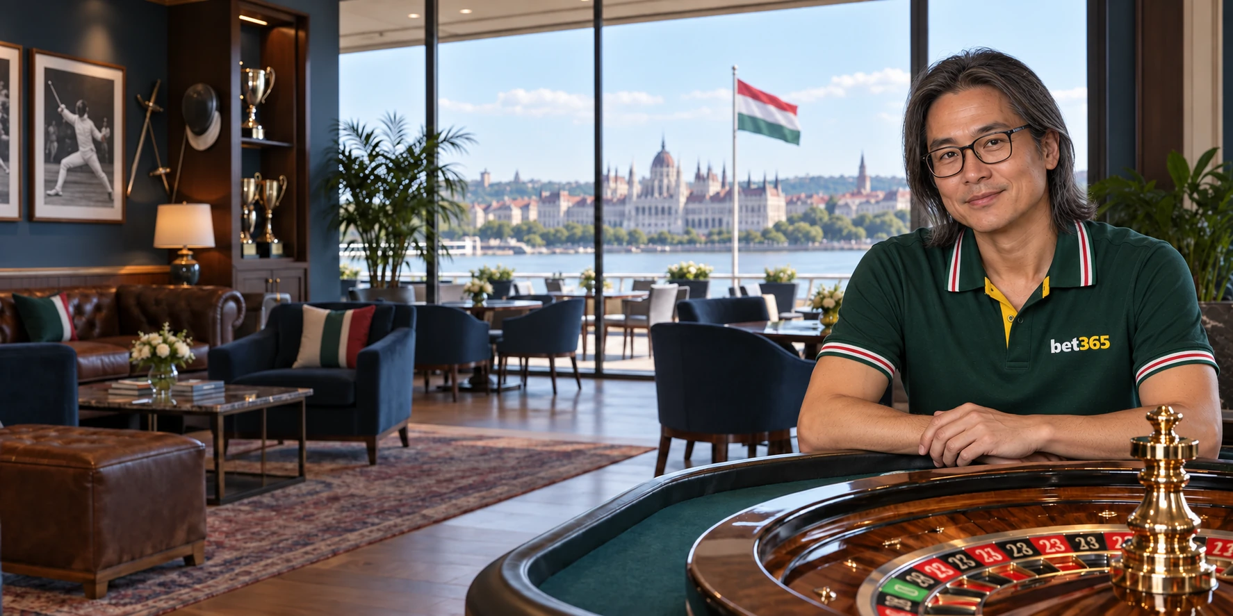Rulettasztal krupiéval és bet365 márkajelzéssel
